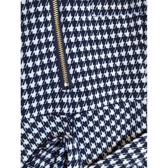 Shelby & Palmer Womens Houndstooth Dress Size 6 Black & White Zip Front & Belted - Picture 2 of 6
